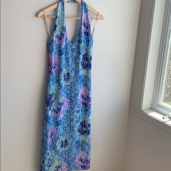 Elegant Blue and Purple Midi Dress - Picture 3 of 5